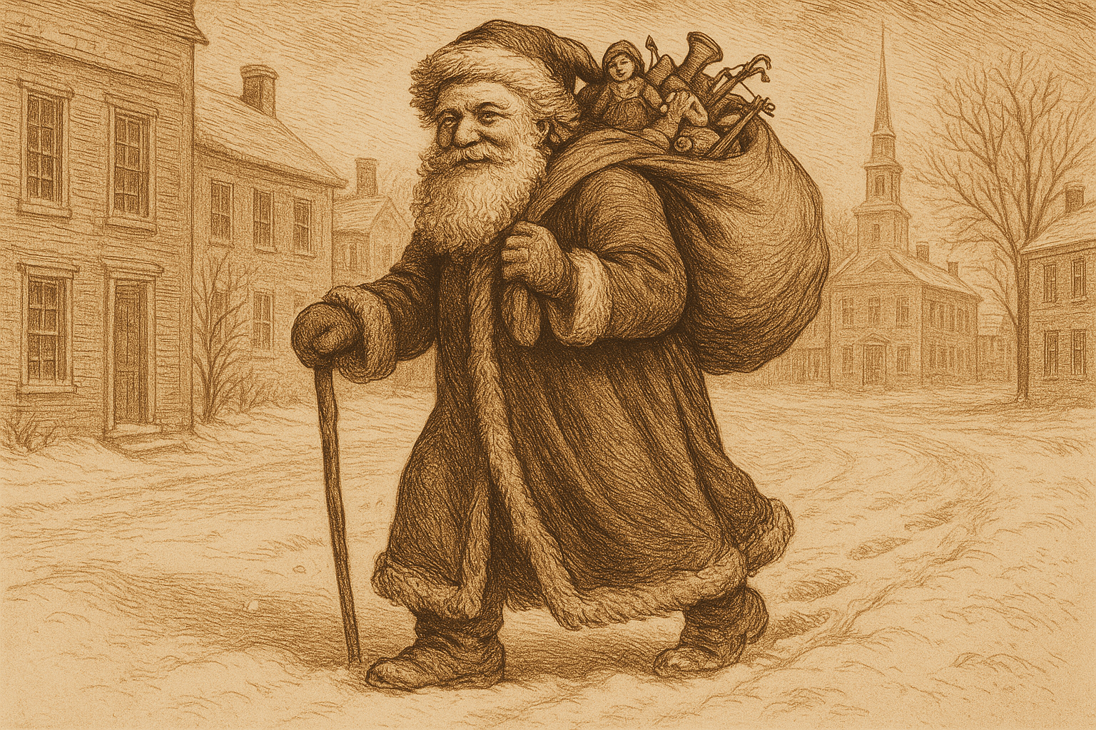 Father Christmas old Saint Nick early American Christmas tradition illustration 1800s