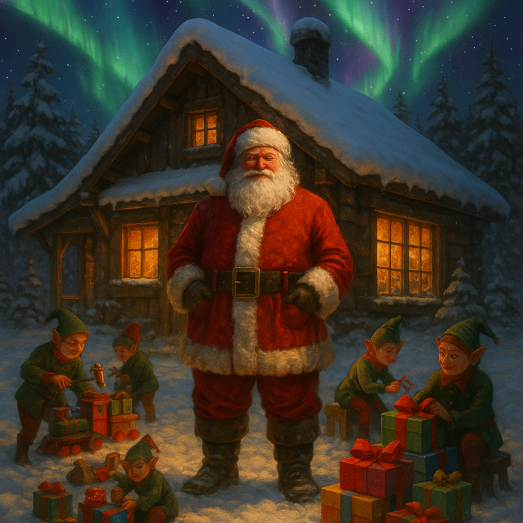 Santa Claus North Pole workshop elves toys Christmas