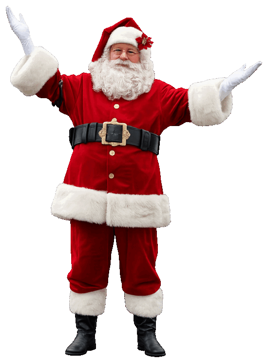 Professional Santa Claus performer from the Dallas holiday parade for the ImSanta homepage hero