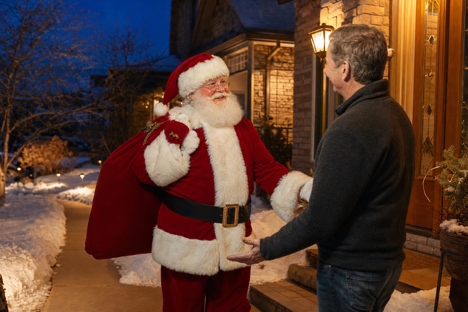 Santa Claus arriving for a Colorado Springs Colorado private family home visit