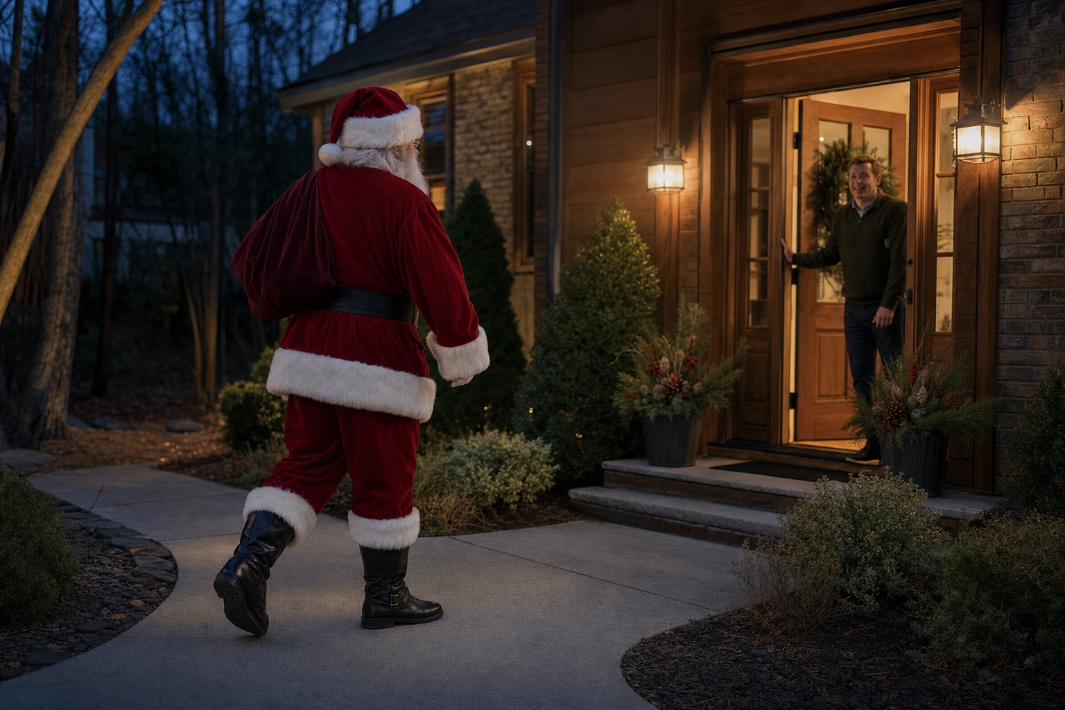 Book Santa Claus for a Raleigh North Carolina Private Home Visit Santa Claus arriving for a Raleigh North Carolina private family home visit