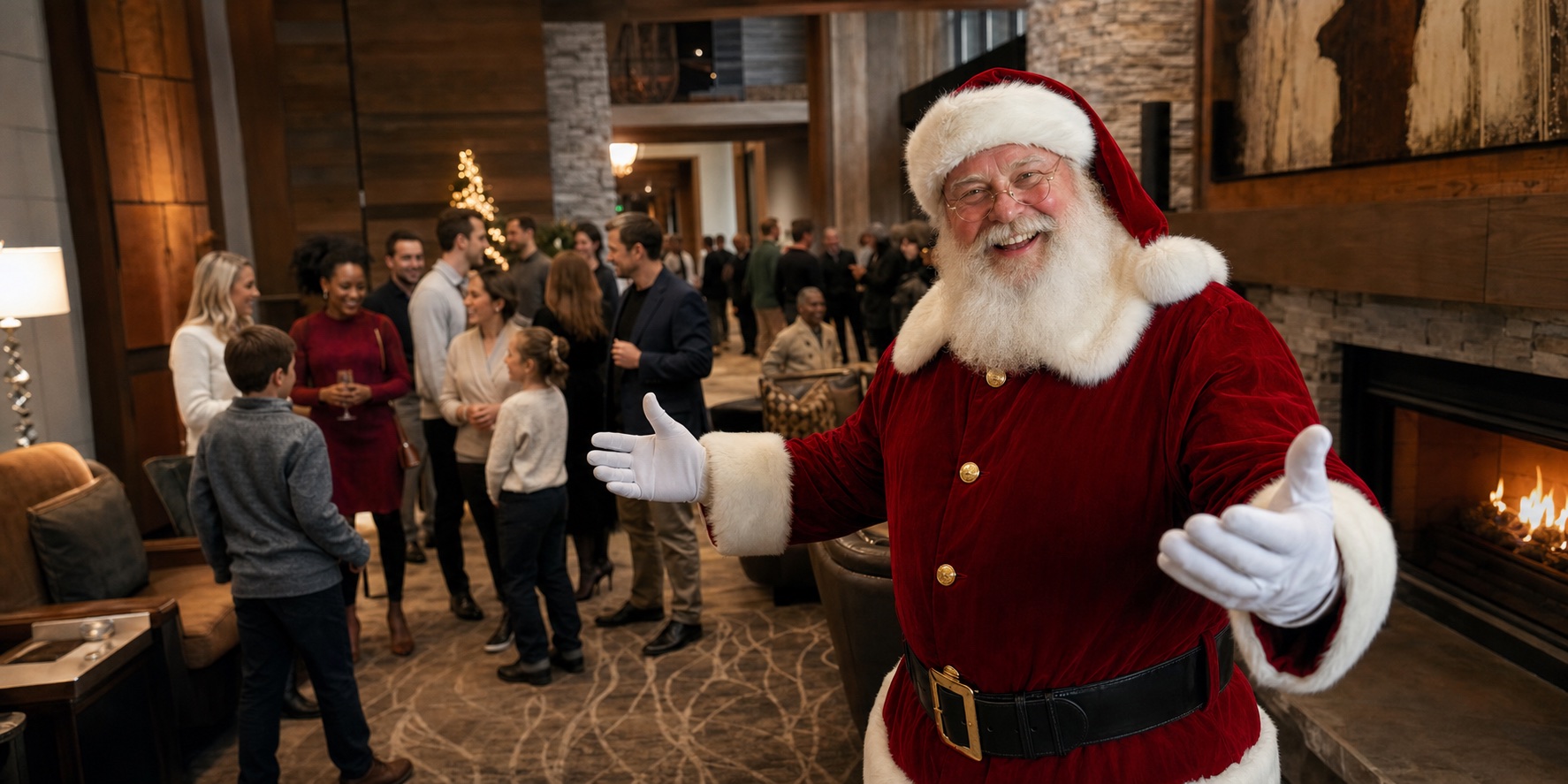 Professional Santa greeting guests at a Colorado Springs Colorado hotel holiday event
