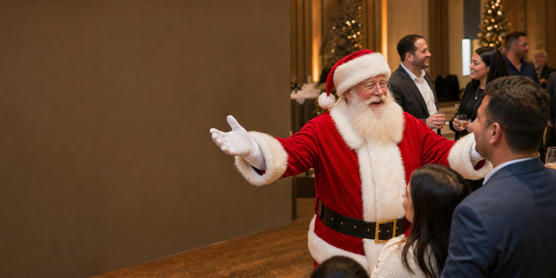 Professional Santa greeting guests at a Fresno California company holiday event