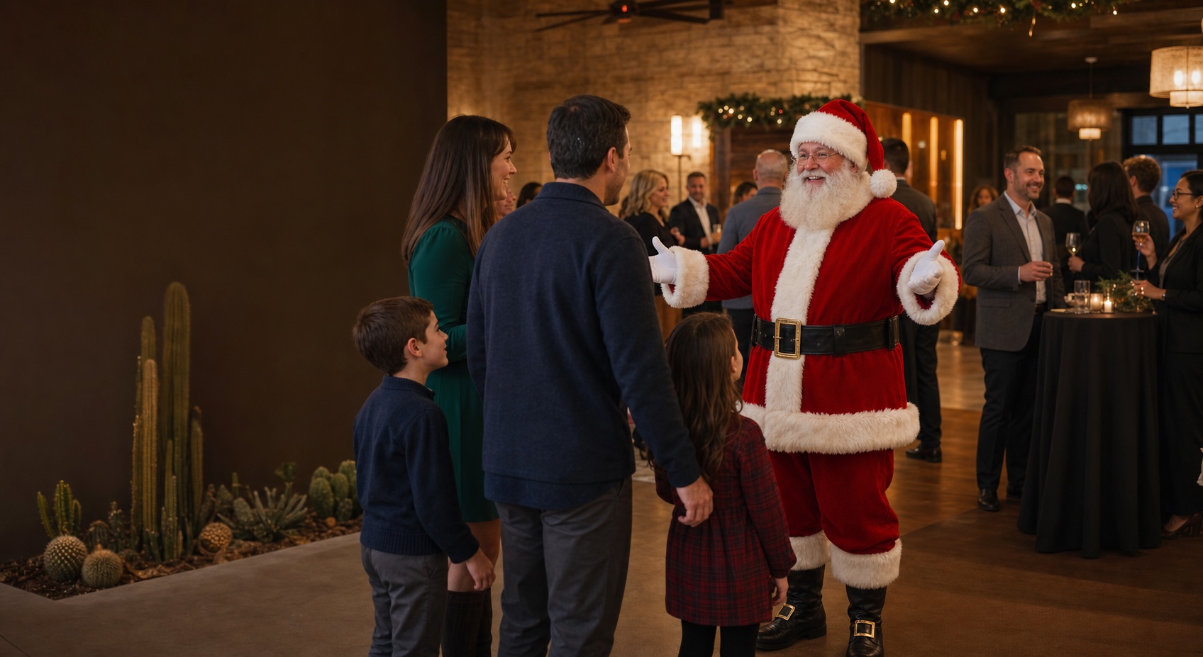 Professional Santa greeting guests at a Mesa Arizona company holiday reception