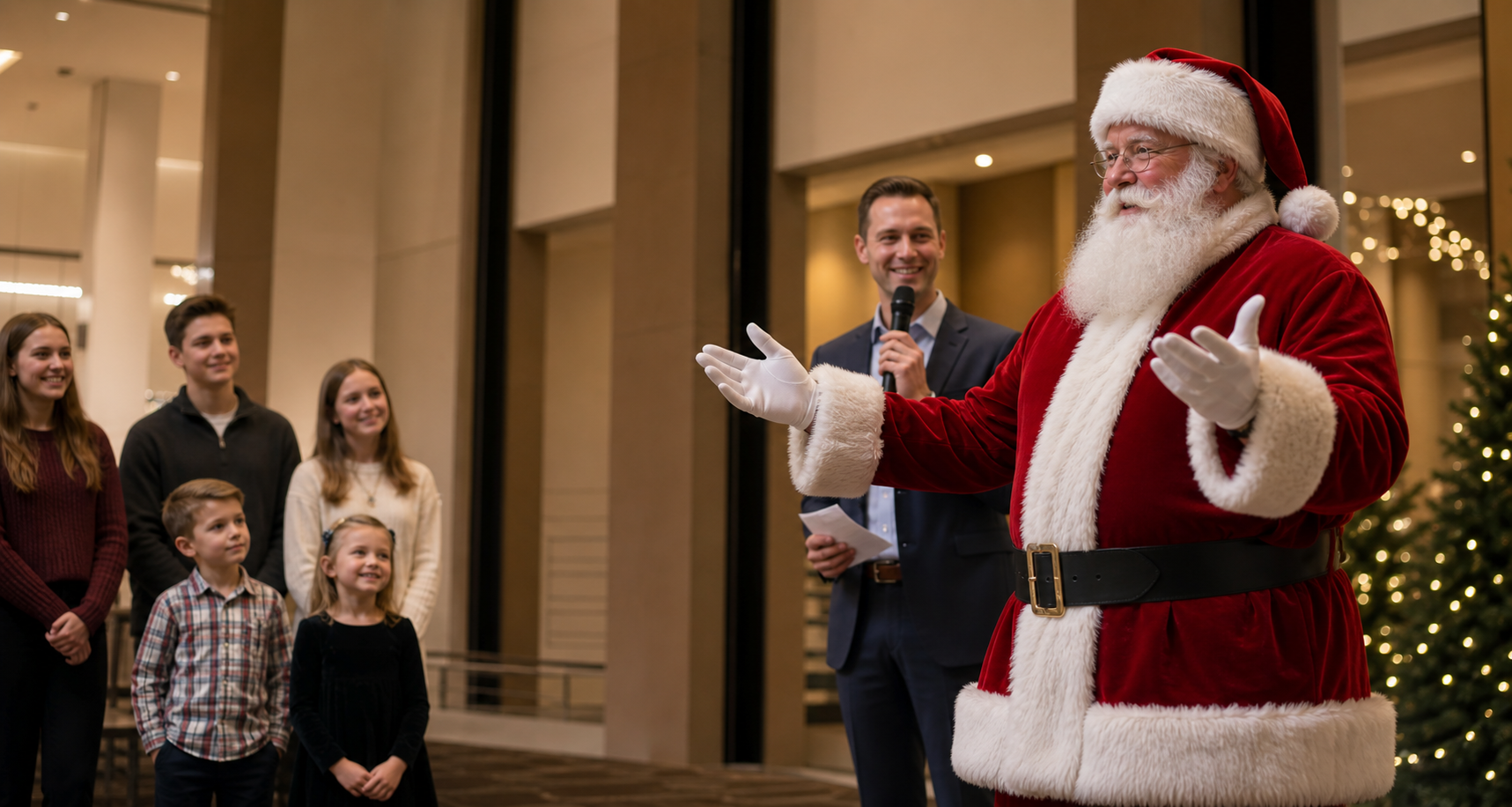 Professional Santa leading an Omaha Nebraska corporate holiday program