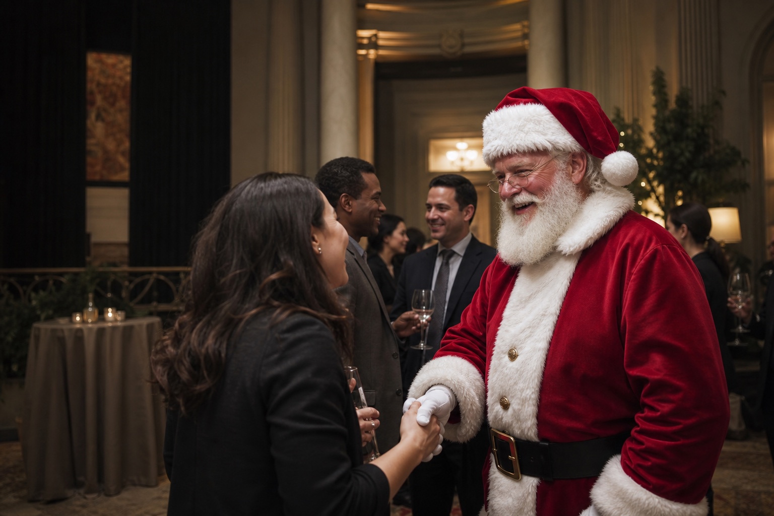 Professional Santa greeting guests at a Sacramento California company holiday event