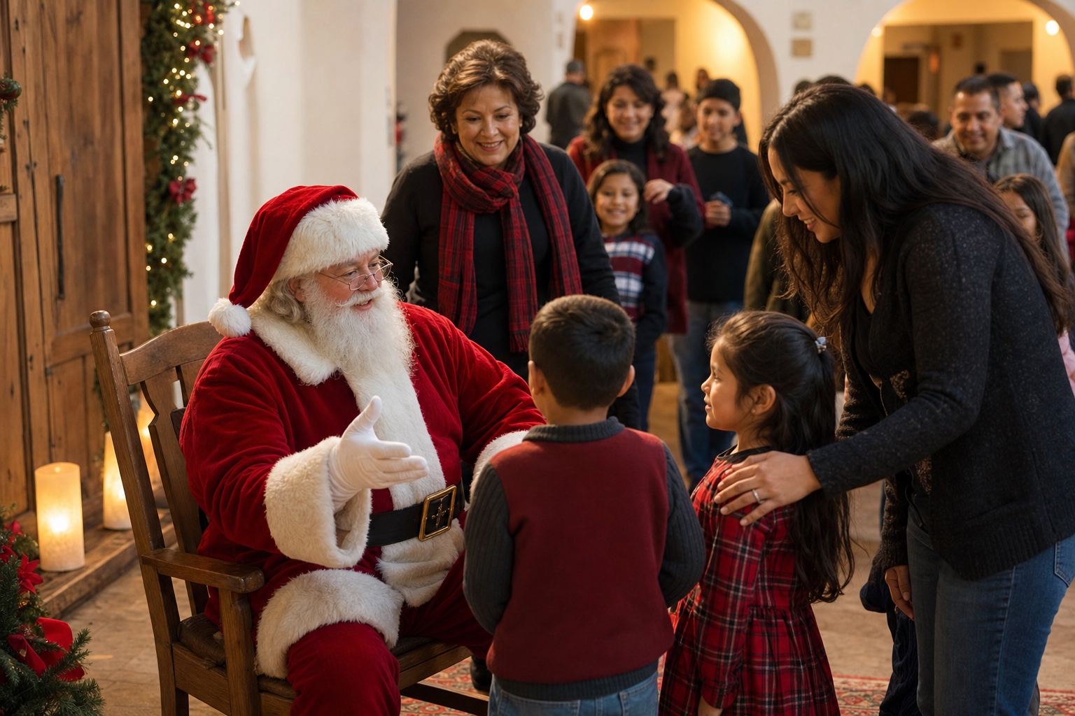Professional Santa welcoming families at Albuquerque New Mexico photo event Professional Santa welcoming families at Albuquerque New Mexico photo event