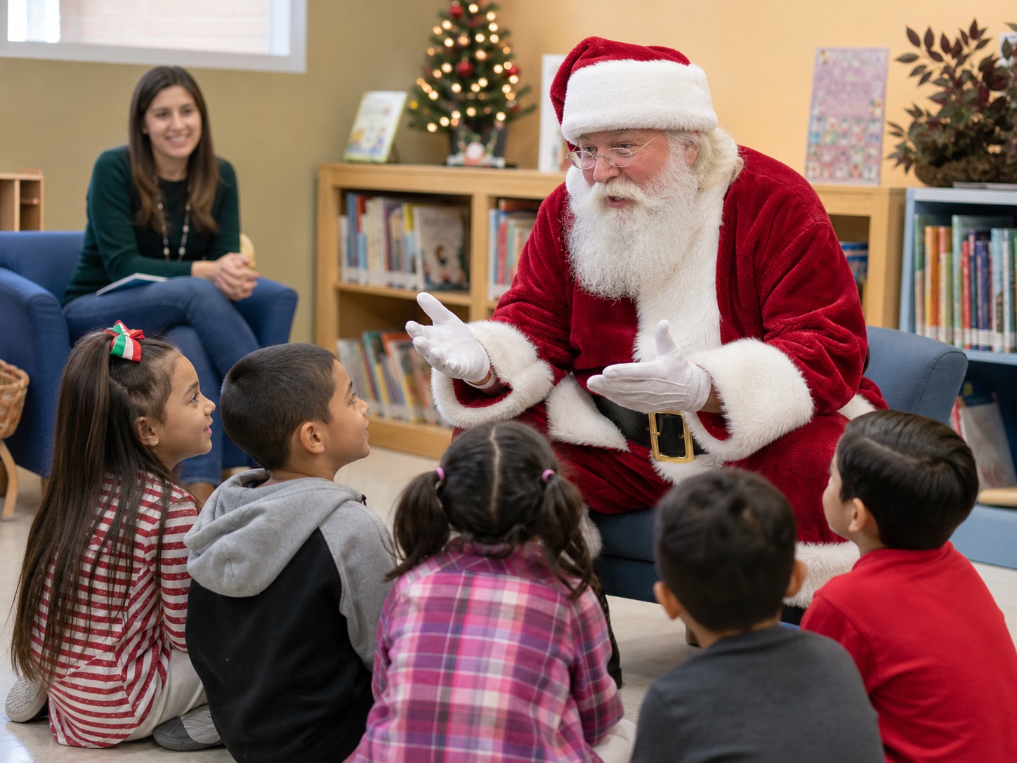 Professional Santa at El Paso Community Holiday Program Professional Santa greeting children at an El Paso community holiday program