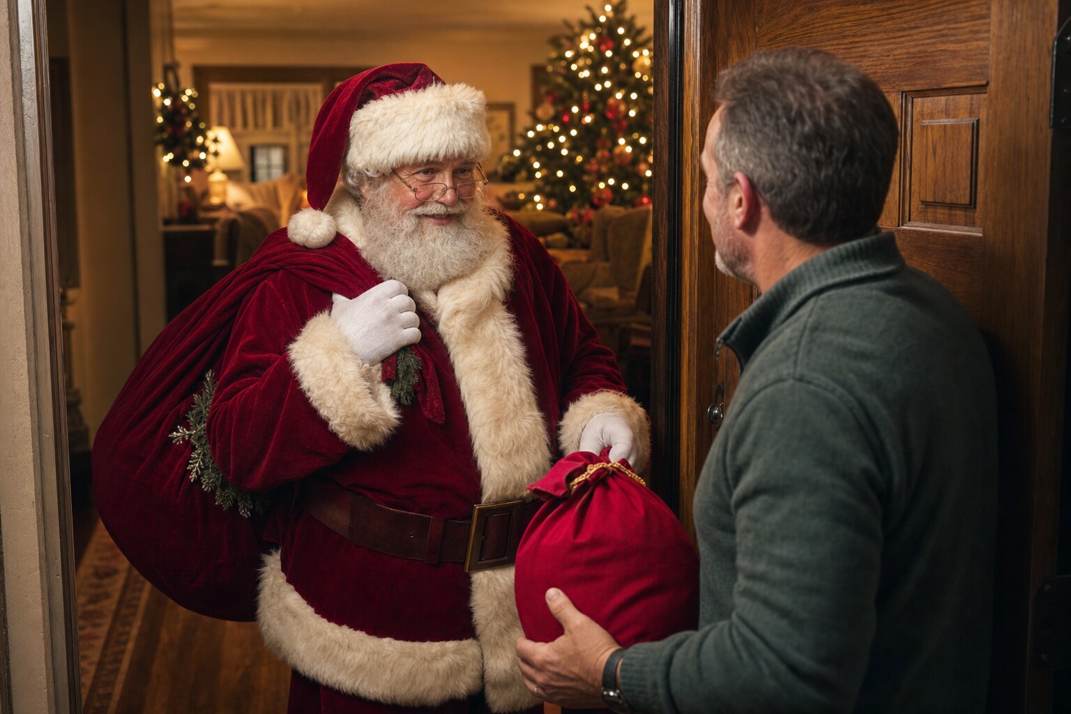 Santa Claus arriving for a Memphis Tennessee private family home visit